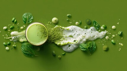 Refreshing green smoothie recipe kitchen food photography bright environment top view healthy living