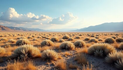 Endless sagebrush carpet under vast, pale sky, environment, nevada