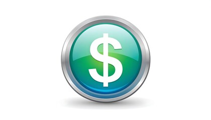 Obraz premium A glossy button displays a white dollar sign, set against gradients of turquoise and green, framed with a chrome-like silver ring