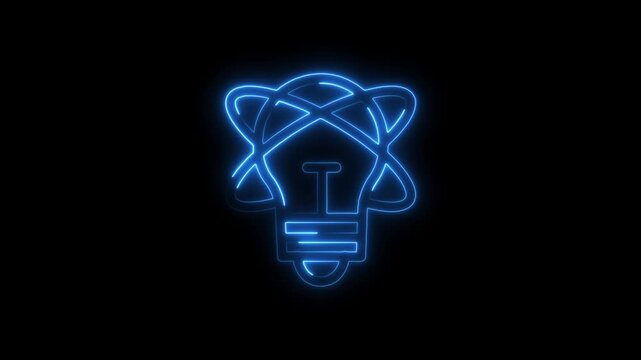 Electric Blue Neon Light Bulb with Atomic Orbitals Symbol idea innovation