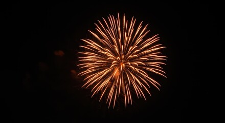 A massive, bright orange fireball firework explodes high in the dark night sky, showering brilliant sparks and intense heat effects ,destruction ,red ,smoke