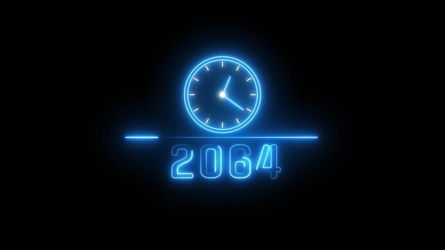  Neon clock. Neon 2064 clock icon illustration. 