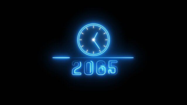   Neon clock. Neon 2065 clock icon illustration. 