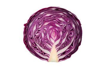 Fototapeta premium Fresh Red Purple Cabbage Half Cross Section Closeup, Vibrant Texture on White Background Stock Photo