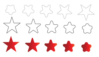 A visual progression of star shapes from sharp points to rounded edges in outlines and solid red fills