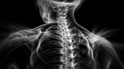 Artistic X-Ray Spine Photography, Glowing White Vertebral Detail on Black Background