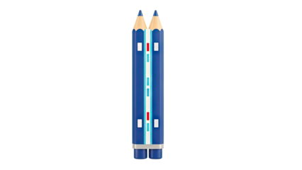 Double-ended blue pencil with white and red accents