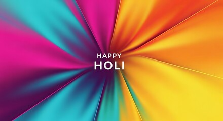 Abstract holi background with vibrant colorful rays and glowing text celebration