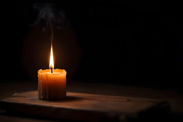 Single Candle Light in Darkness Hope Concept Background With Copy Space