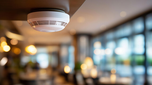 Smoke detector fire alarm on ceiling home safety device hotel room protection residential security equipment fire prevention technology ceiling mounted alert system with