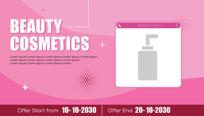 Beauty cosmetics sale banner template with product mockup.
