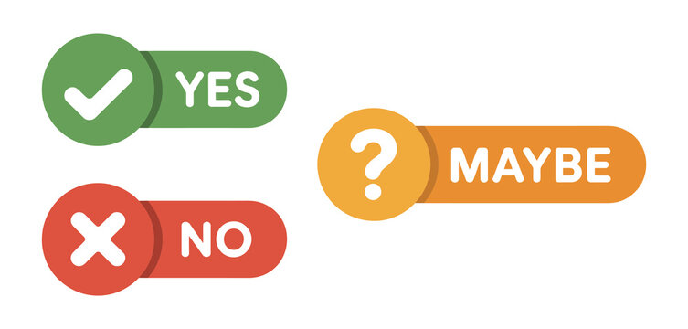 Yes No Maybe button icons, checkmark, cross, and question mark symbols, voting and decision-making interface elements