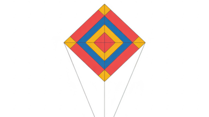 Colorful diamond shaped kite with strings blue yellow isolated on a transparent background
