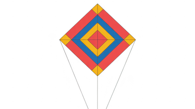 Colorful diamond shaped kite with strings blue yellow isolated on a transparent background - Powered by Adobe
