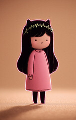 Cute glowing devil girl character illustration with neon outline, horns and tail on dark background, minimal spooky fantasy design for halloween posters, stickers, apps and branding