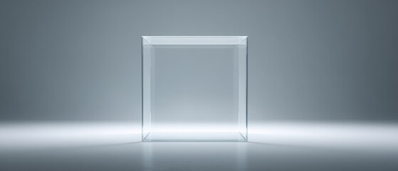 Minimalist Glass Box in Simple Empty Space with Soft Lighting