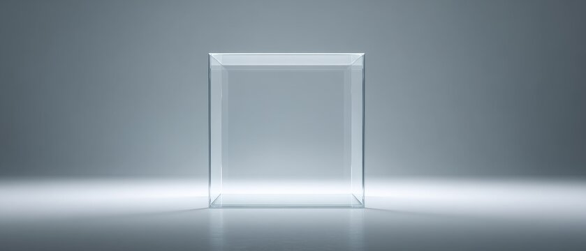 Minimalist Glass Box in Simple Empty Space with Soft Lighting
