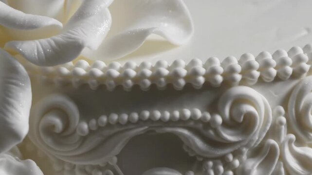 Ornate Ceramic Detailing: A close-up view reveals the intricate beauty of an ornate ceramic design, showcasing delicate curves, textures, and patterns in a monochromatic display.