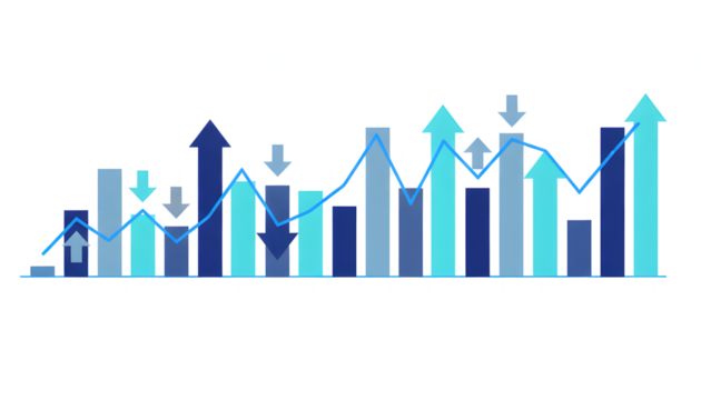 Stock market chart with colorful bars and arrows isolated on a transparent background - Powered by Adobe