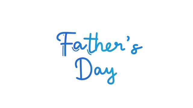 Happy father's day One line continuous animated typography intro outro animation video, hand drawn calligraphy monoline lettering vintage text on background single line art sky blue type on white bg