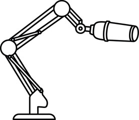A simple line art illustration of a podcast microphone on an adjustable boom arm stand © @ahmedmaynul