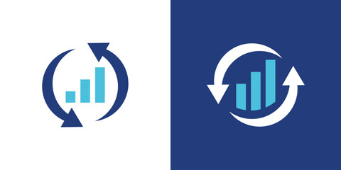 Dual meaning logo combining finance bars and an arrow, symbolizing growth, progress, performance, and upward financial direction in a modern identity.