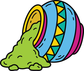 Spilled Holi Color Powder Pot Vector Illustration for Festival of Colors.