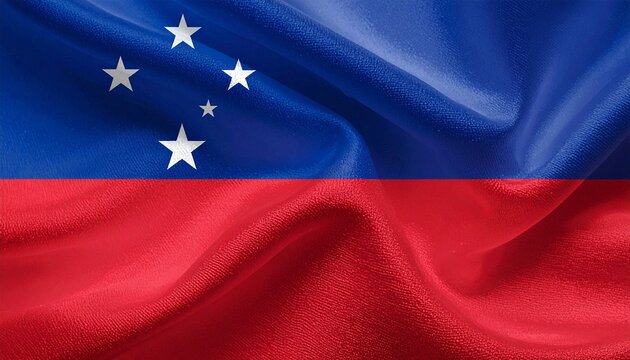 Samoa&rsquo;s flag with blue and red horizontal bands and five white stars forming the Southern Cross.
