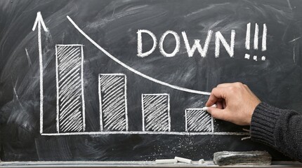 Declining Business Trend Graph With Hand Indicating Downward Movement