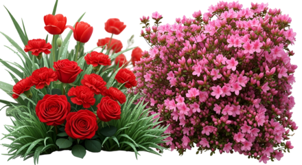 Beautiful bouquet of red roses and pink flowers