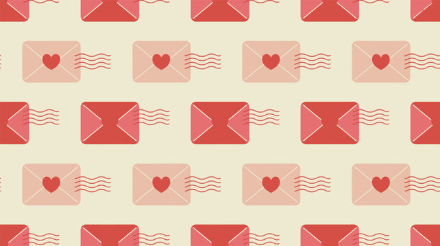 Pattern of red and pink envelopes with hearts Vector, illustration