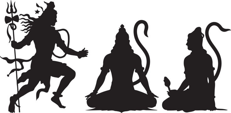 Silhouettes of Hindu Deities in Spiritual Harmony silhouettes of hindu