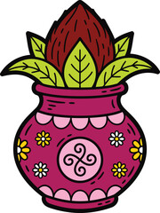 Holi Kalash with Gulal and Leaves Vector Illustration for Indian Festival