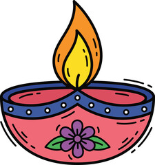 Decorative Diya Oil Lamp Vector Illustration for Indian Festival Celebration