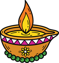 Traditional Diya Oil Lamp Vector Illustration for Indian Festival Celebration