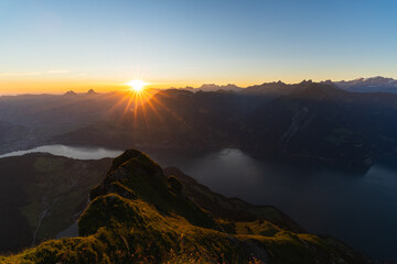 Naklejka premium Spectacular Sunrise Over Lake Lucerne from Niederbauen Kulm