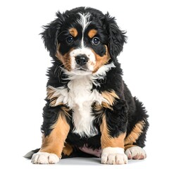 Adorable Bernese Mountain Dog Puppy Sitting and Looking at the Camera.