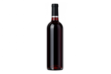 Red wine bottle filled with dark beverage, ready for labeling or branding, isolated on transparent background