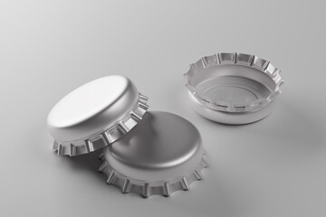 Silver metal bottle cap mockup isolated on neutral background