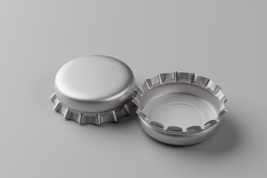 Colored metal bottle caps mockup isolated on gray background