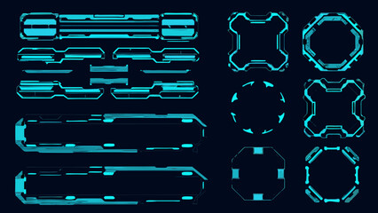 a collection of futuristic turquoise glowing interface elements and abstract shapes © SayanKumar