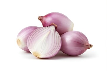 Group of Fresh Peeled Shallots Isolated on White Background