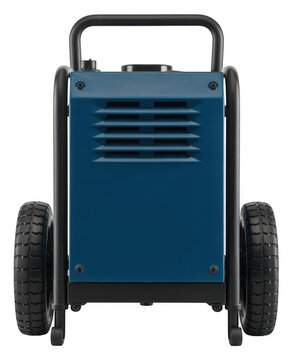 Blue portable welding machine on wheels isolated on a transparent background