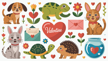 Obraz premium Celebrating valentine's day with cute animals Vector, illustration
