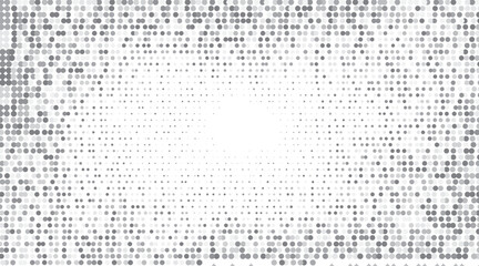Polka dot light halftone pattern. Gradient dots background. Modern vector illustration. Abstract curves. Points backdrop. Dotted spotted pattern. Monochrome wide grunge template