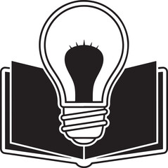 Light bulb on open book icon symbolizing knowledge and ideas
