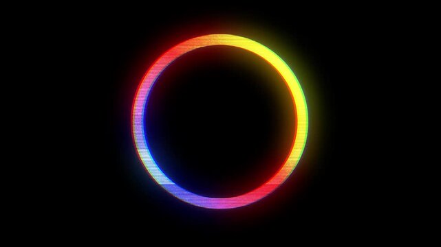Neon frame. Glowing circle on black background. Geometric glow outline shape or laser glowing lines. Video animation HD 4K .