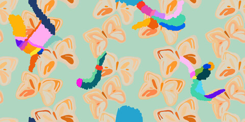 Obraz premium Artistic playful butterflies pattern. Cute dynamic print. Unique template for design. 