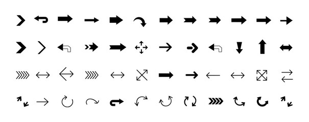 Title Arrow icon set. Arrow. Cursor. Black vector arrows icons. Collection different arrows sign. Modern simple arrows. Black arrow pointing to the right. Black direction pointer. Vector illustration