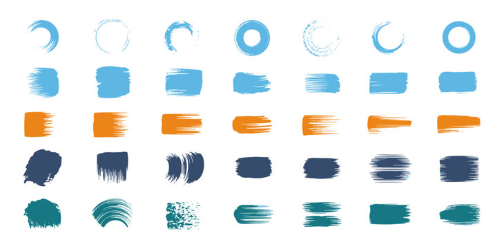 Colorful square and circle crayon text box set. Bright. grunge post brush, circles and rectangles. shapes. Banners, insignias, logos, icons, labels and badges collection.